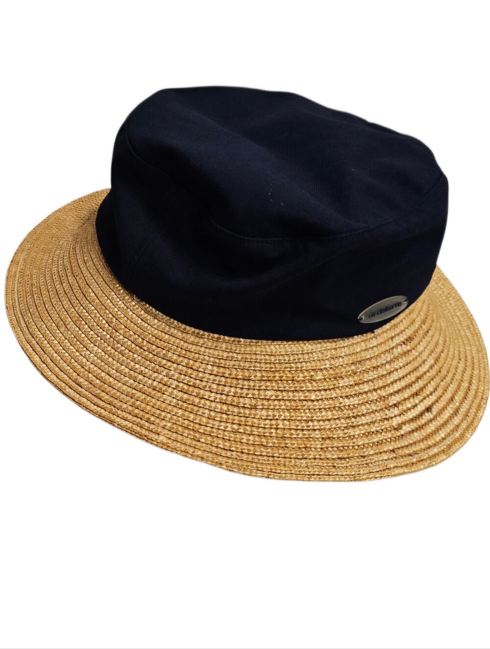 Liz Claiborne Navy Blue Crown Straw Brim Bucket Hat
